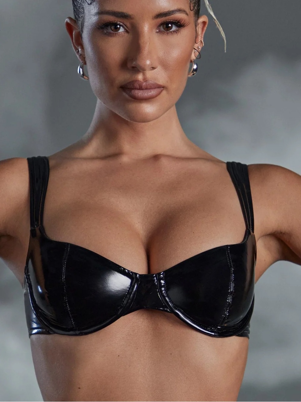 Oh Polly Black Vinyl Curved Cup Bra